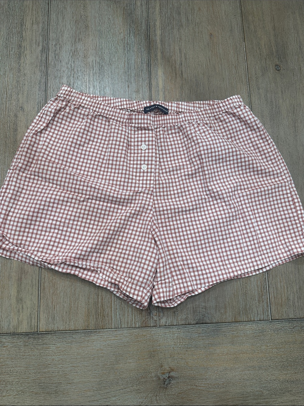 John Galt Brandy Melville Women’s Rust & White Gingham Boxer Shorts